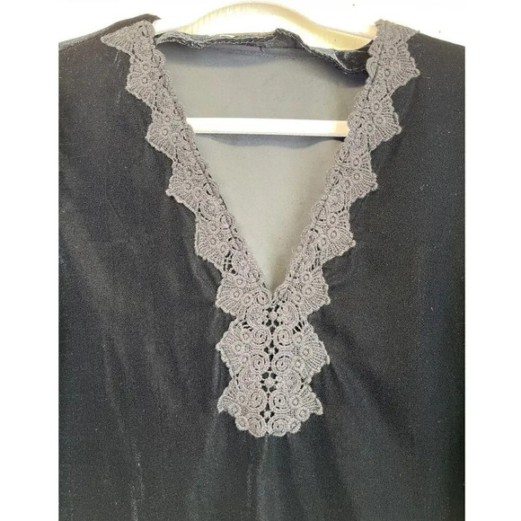 Zara Basic Womens M Black V Neck Lace Trim Velvet Festival Blouse - Picture 4 of 11